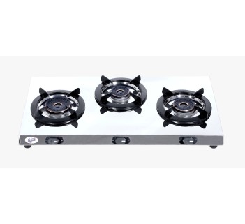 Jyoti 304 Elegant 5G 3 Burner Gas Stove | Gas Saving 5G Brass Burners | Heavy Flame Guard Pan Supports | Suspicious Design & Manual Ignition