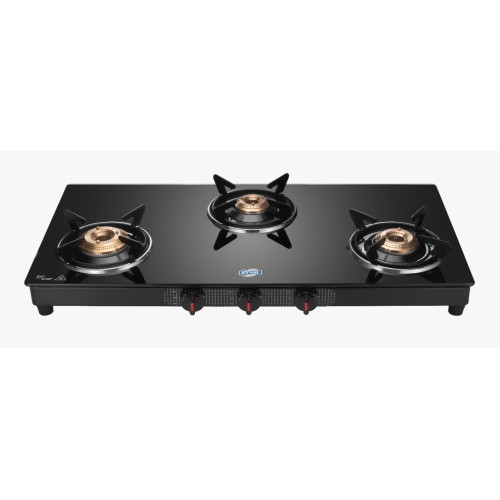 Jyoti 309 Deluxe | 3 Burner Glass Gas Stove | Toughened Glass Cooktop with 5 year Warranty on Glass | Gas Saving Indian Forged Brass Burners | Heavy Flame Guard Pan Supports