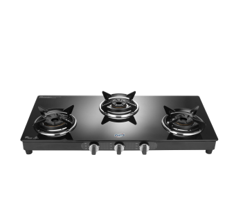 Jyoti 329 Crown 3D | 3 burner Gas Stove | Toughened Glass Cooktop | 3D Forged Brass Burners with SS Frame Base