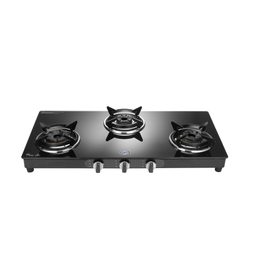 Jyoti 329 Crown 3D | 3 burner Gas Stove | Toughened Glass Cooktop | 3D Forged Brass Burners with SS Frame Base