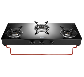 Jyoti 382 Freedom LC 3D | 3 Burner Gas Stove with Spacious Design with Lift to Clean Stand | Toughened Glass Cooktop with Gas Saving 3D Tornado Burners and Black SS Frame Base