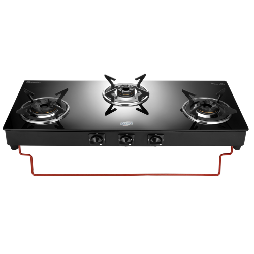 Jyoti 382 Freedom LC 3D | 3 Burner Gas Stove with Spacious Design with Lift to Clean Stand | Toughened Glass Cooktop with Gas Saving 3D Tornado Burners and Black SS Frame Base