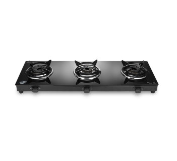 Jyoti 386 Linear 3D | 3 Burner Gas Stove with Spacious Design | Toughened Glass Cooktop with Gas Saving 3D Tornado Burners and Black SS Frame Base