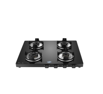 Jyoti 423 Slender Black 3D| 4 Burner Gas Stove | Toughened Glass Cooktop | 3D Forged Brass Burners with Non-rusting Frame Base