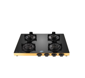 Jyoti 423 Slender Gold 3D| 4 Burner Gas Stove | Toughened Glass Cooktop | 3D Forged Brass Burners with Non-rusting Frame Base