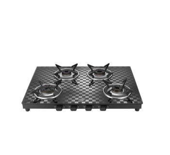 Jyoti 427 Artisan 3D | 4 burner Gas Stove | Designer Matte finish Toughened Glass Cooktop | 3D Forged Brass Burners with SS Frame Base