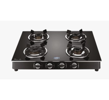 Jyoti 428 Silverline 3D | 4 burner Gas Stove | Toughened Glass Cooktop | 3D Forged Brass Burners with SS Frame Base