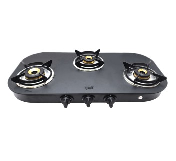 Jyoti 372 Grace Oval Matte | 3 Burner Glass Gas Stove | Toughened Glass Cooktop with 5 year Warranty on Glass | Gas Saving 3D Swirl Forged Brass Burners | Heavy Flame Guard Pan Supports