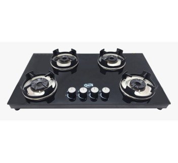 Jyoti 774 Slender 3D Hobtop | 4 burner Gas Stove | Multi-spark Auto Ignition | Black Toughened Glass Cooktop | 3D Tornado Brass Burners with Non-rusting Frame Base