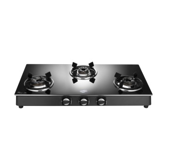 Jyoti 328 Silverline 3D | 3 burner Gas Stove | Toughened Glass Cooktop | 3D Forged Brass Burners with SS Frame Base