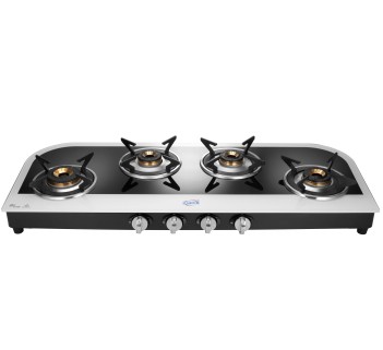 Jyoti 4 IN Freedom Fusion 3D Swirl | 4 Burner Gas Stove with Spacious Design | Dual-tone Toughened Glass Cooktop with Gas Saving 3D Swirl Burners and Black SS Frame Base