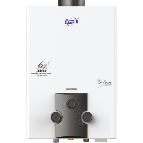 Jyoti Silver HP Instant Gas Geyser | Fully Automatic High Pressure Pressure Gas Water Heater | 6Ltr Capacity Heavy Copper Tank | ISI Mark Heating Element 